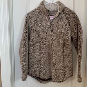 Brown Sweatshirt Sherpa Jacket‎ Quarter Zip womens Small